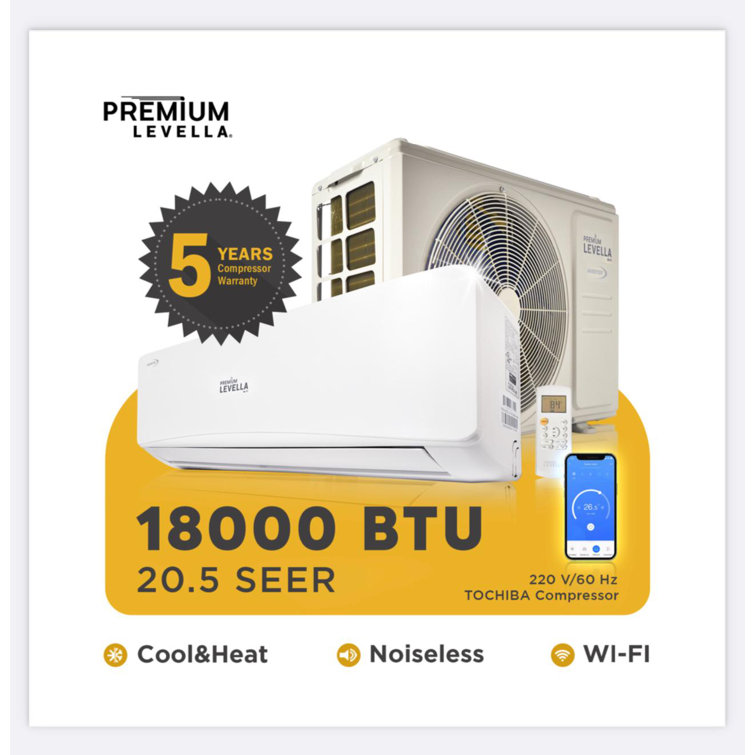 Premium Levella 18000 BTU Mini Split Heating and Cooling, hi efficiency